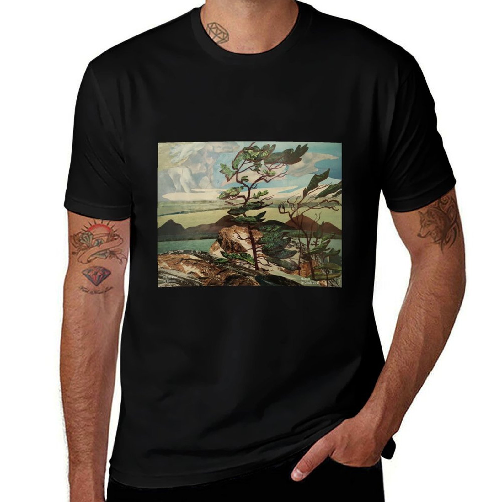 Outdoor Sportsman Group - 風景画、七人のグループ、白松、カッソン Tシャツ アウトドアアクティビティスポーツ Tシャツ