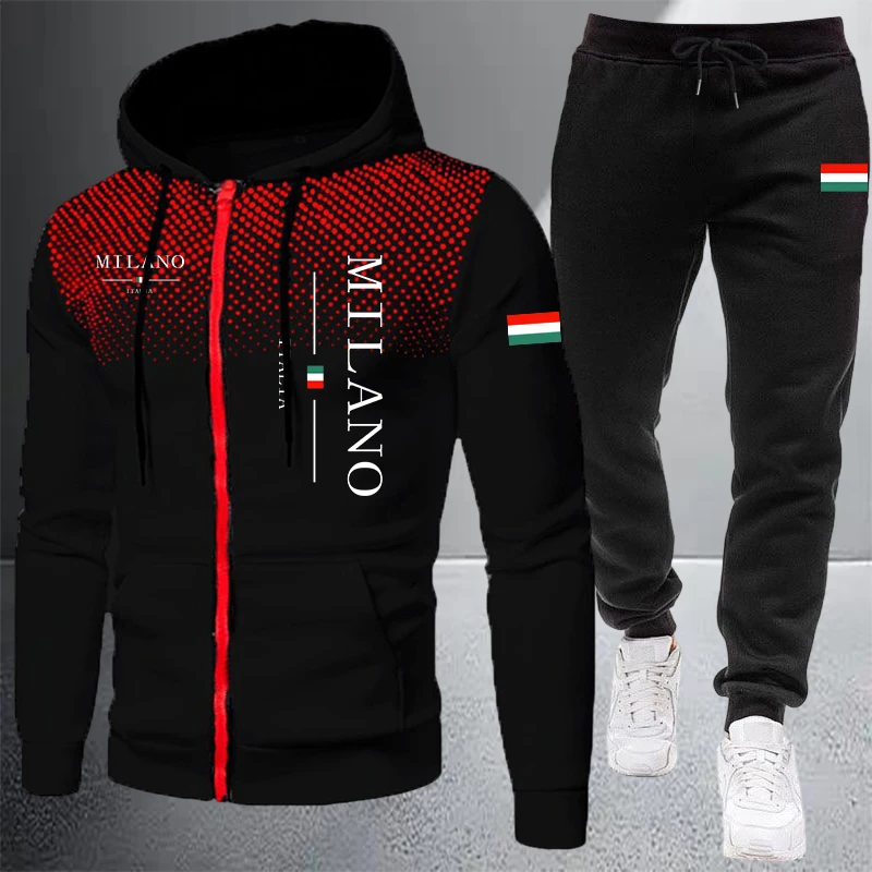 Outdoor Sport Winter Jacket - 2026 ハイエンドメンズ服ジップフード付きスウェットシャツスポーツジョギングトラックスーツ秋冬カジュアルシングルミックスアンドマッチジャケットパンツ