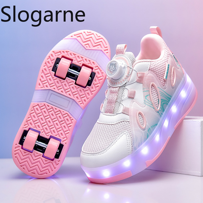 Outdoor Sports Shoes - 2026年新作メッシュローラースケートシューズ、女の子用サマーランナウェイシューズ、男の子用ホイール付きスニーカー、LEDライト付き、学生向けキュートなローラースニーカー