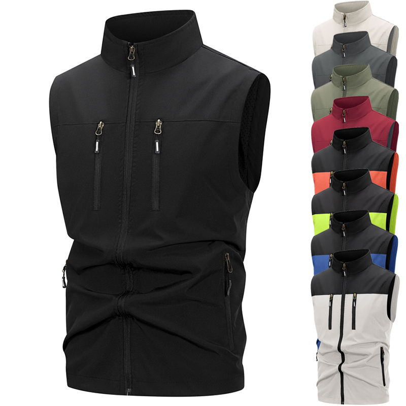 Outdoor Sport Winter Jacket - メンズ軽量ソフトシェルベスト ジッパーポケット付き 防風 ノースリーブジャケット ハイキング ゴルフ