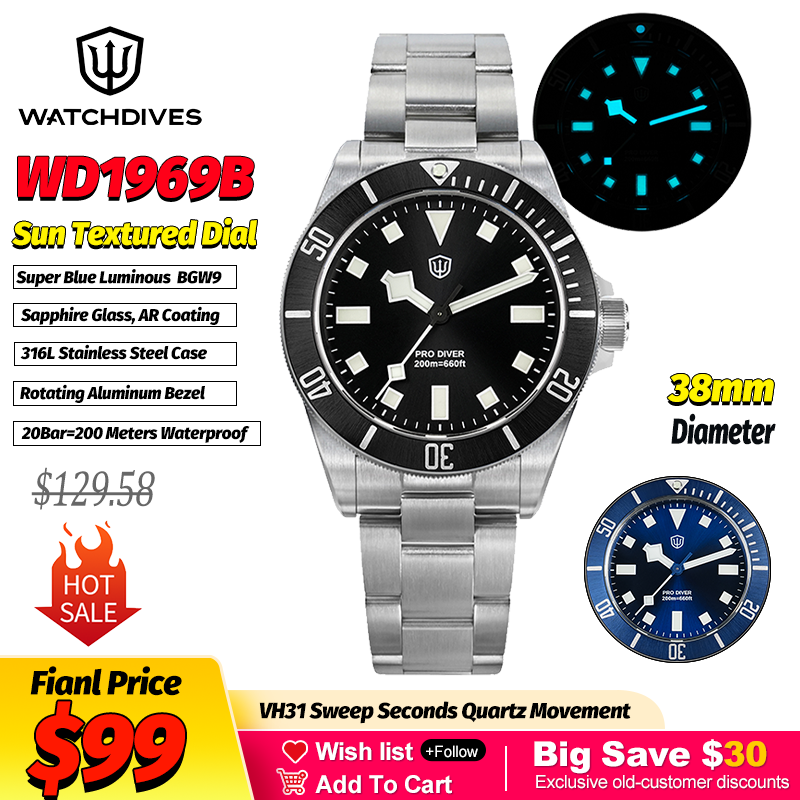 Outdoor Sport Smart Watch - Watchdives WD1969 サンテクスチャードファッションクォーツ腕時計 VH31 サファイア 200