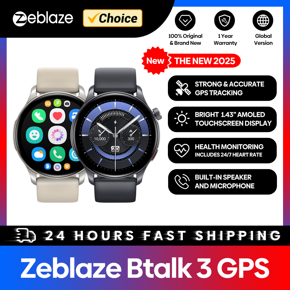 Outdoor Sport Smart Watch - Zeblaze-btalk 3スマートウォッチ,1.43インチAMOLEDスクリーン,デュアルストラップ,通話,通話,心拍数モニター,spo2,ストレストラッキング,新品