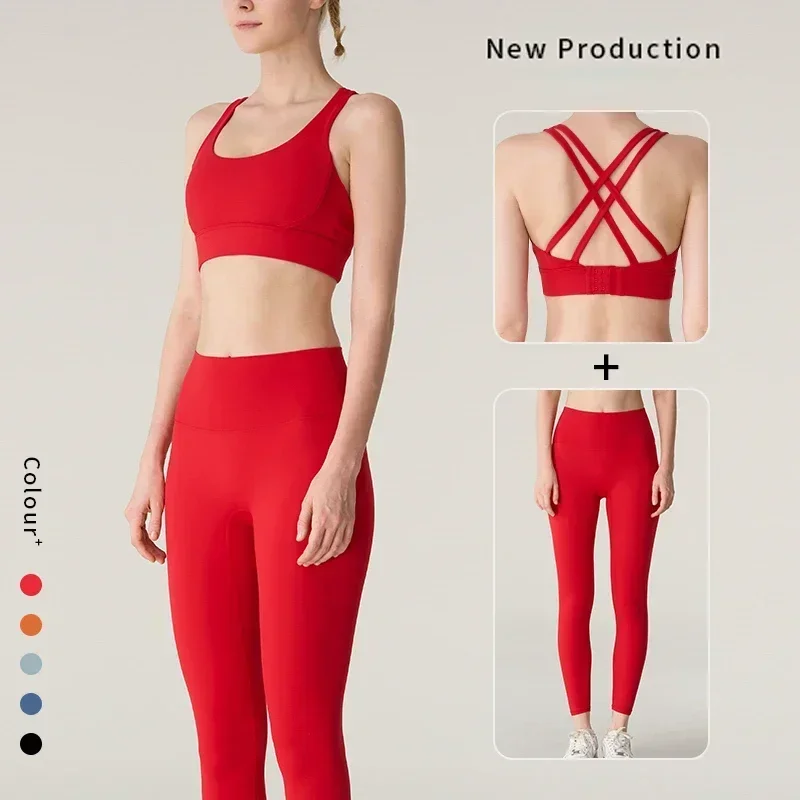 レディース2ピースヨガセット セクシーなクロスバック調整可能 - Outdoor Sport Leggings のレビューと価格
