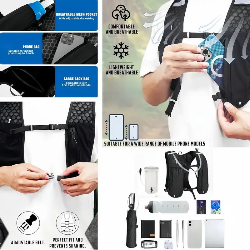 男女兼用ランニングベスト 防水通気性バックパック ハイキング - Trail Running Vest のレビューと価格